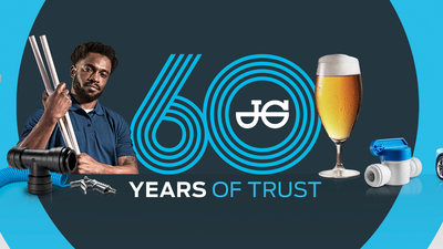 Image of 60 years of trust logo with various John Guest products.