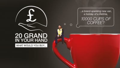 JG Speedfit 20 grand in your hand coffee banner