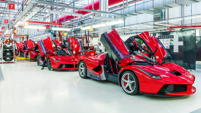 A row of Ferraris in production