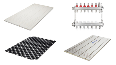Image showing different under floor heating panels and a manifold